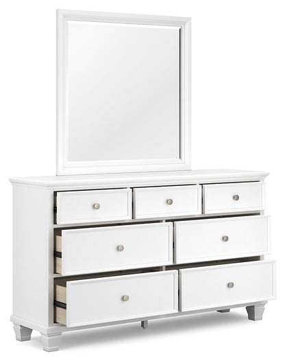 Fortman Full Panel Bed with Mirrored Dresser in White from Ashley - Luna Furniture