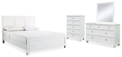 Fortman King Panel Bed with Mirrored Dresser and Chest in White - PKG015155