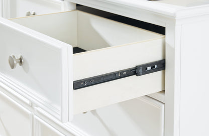 Fortman King Panel Bed with Mirrored Dresser and Nightstand in White from Ashley - Luna Furniture