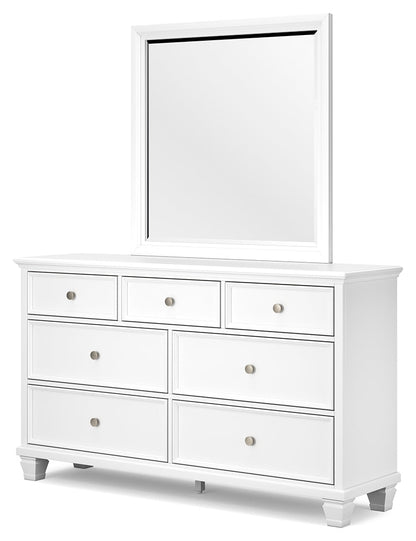 Fortman King Panel Bed with Mirrored Dresser and Nightstand in White from Ashley - Luna Furniture