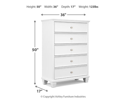 Fortman King Panel Bed with Mirrored Dresser, Chest and 2 Nightstands in White from Ashley - Luna Furniture