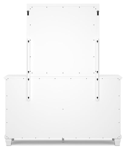 Fortman King Panel Bed with Mirrored Dresser, Chest and 2 Nightstands in White - PKG015153