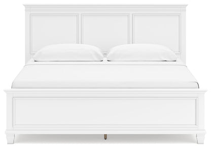 Fortman King Panel Bed with Mirrored Dresser, Chest and 2 Nightstands in White from Ashley - Luna Furniture