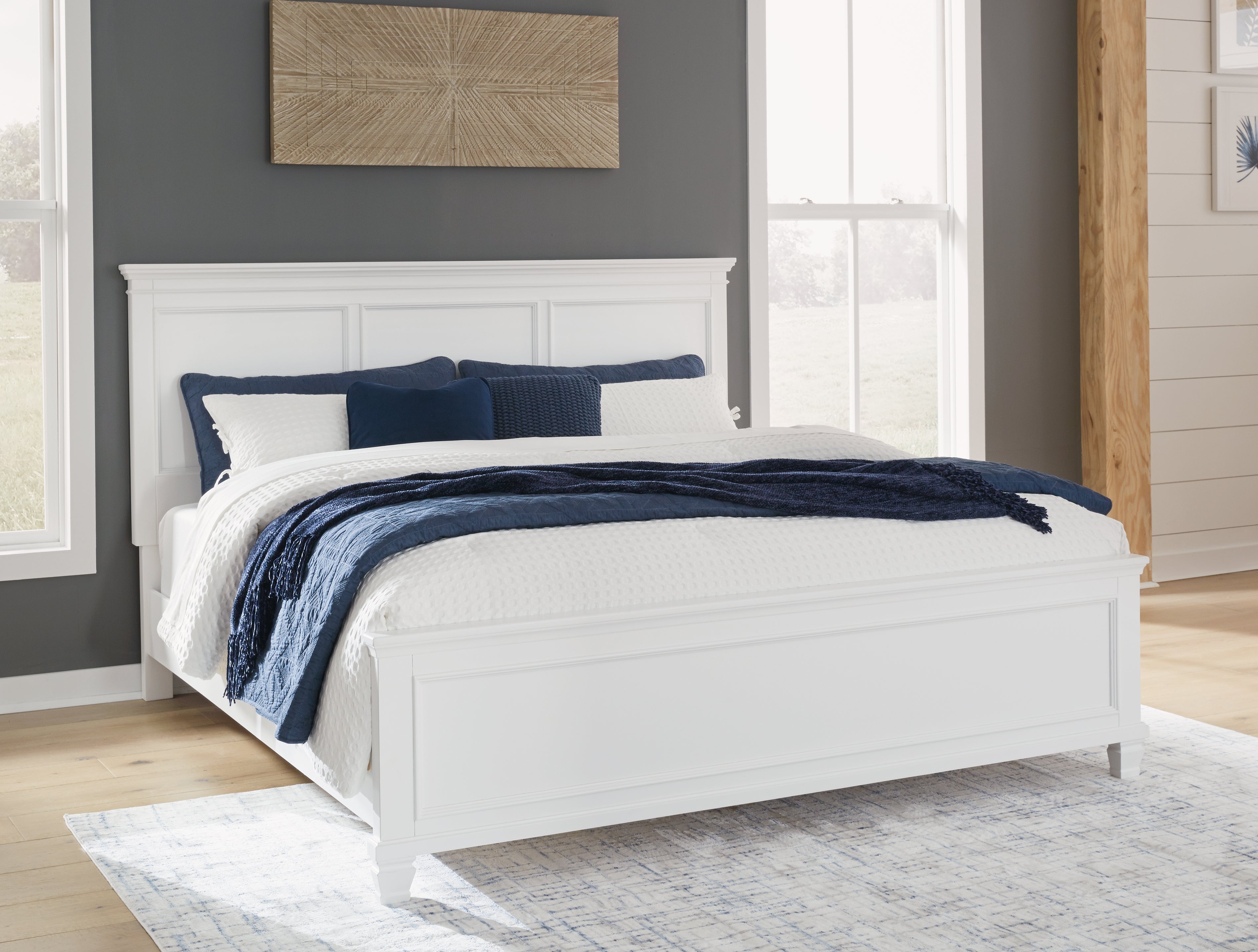 Fortman King Panel Bed with Mirrored Dresser in White from Ashley - Luna Furniture