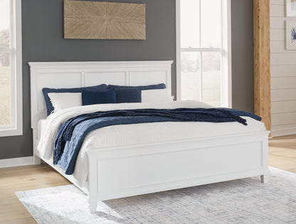 Fortman King Panel Bed with Mirrored Dresser in White from Ashley - Luna Furniture