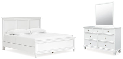Fortman King Panel Bed with Mirrored Dresser in White from Ashley - Luna Furniture