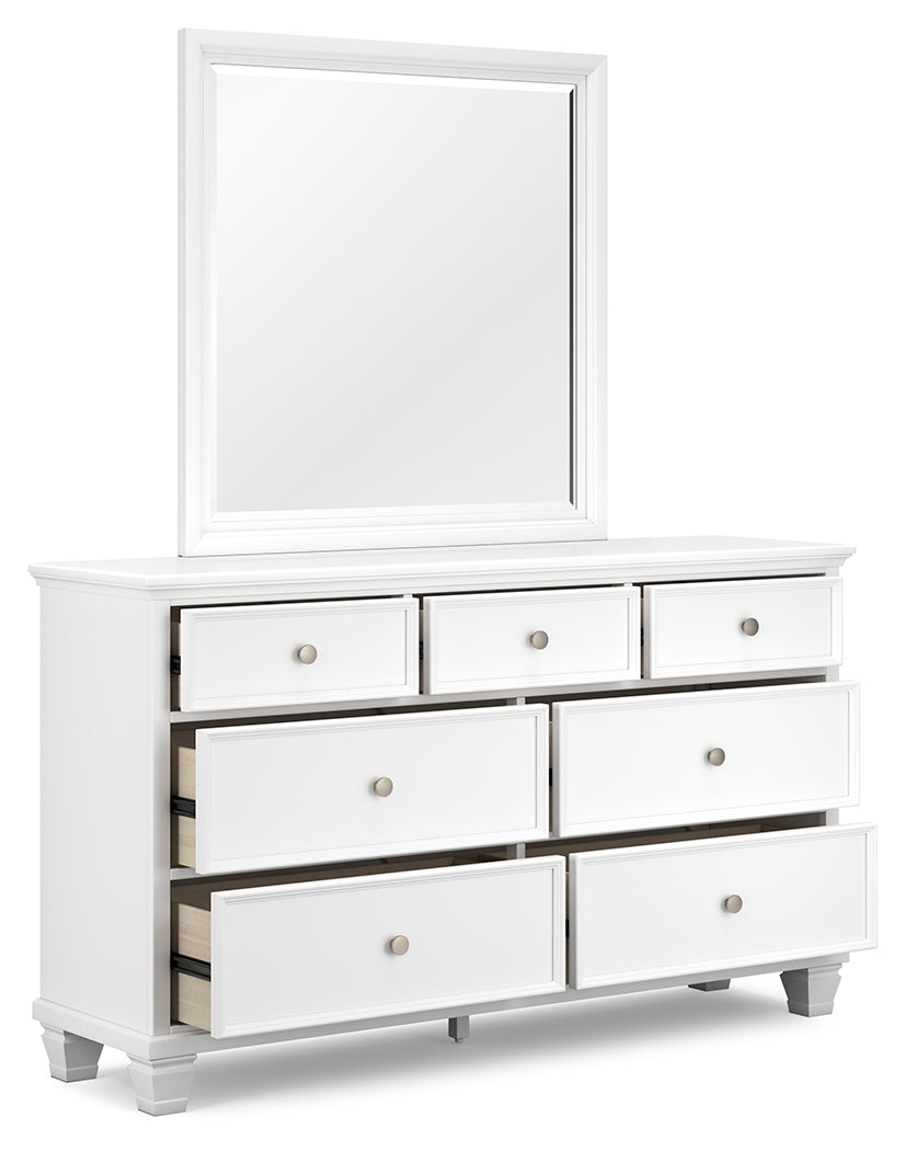 Fortman King Panel Bed with Mirrored Dresser in White from Ashley - Luna Furniture