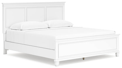 Fortman King Panel Bed with Mirrored Dresser in White from Ashley - Luna Furniture