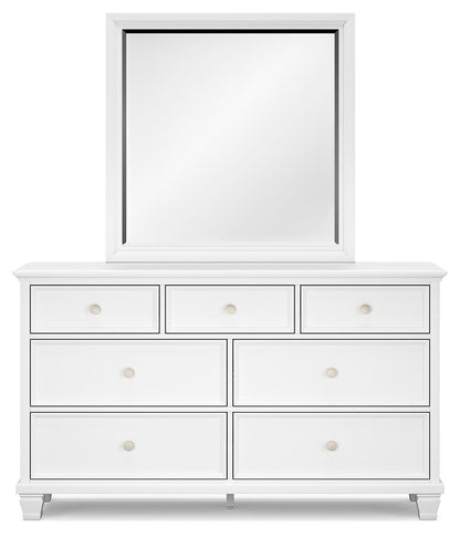 Fortman Queen Panel Bed with Mirrored Dresser and 2 Nightstands in White - PKG015146