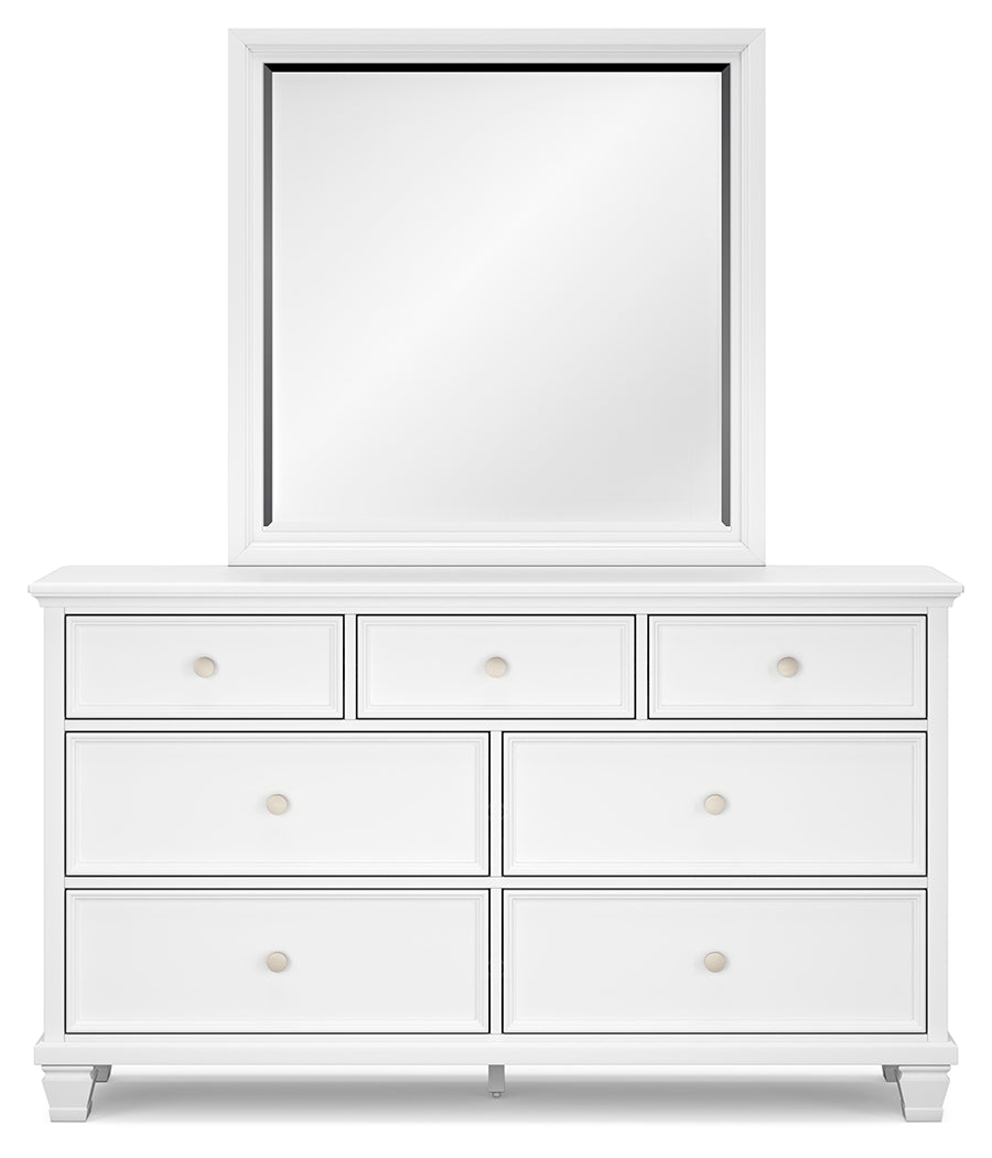 Fortman Queen Panel Bed with Mirrored Dresser and 2 Nightstands in White from Ashley - Luna Furniture