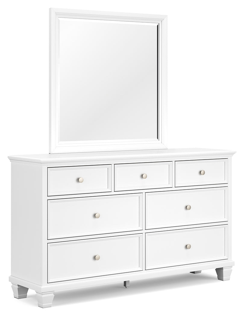 Fortman Queen Panel Bed with Mirrored Dresser in White from Ashley - Luna Furniture