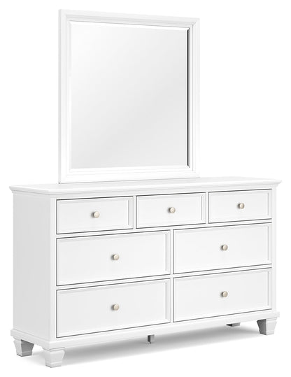 Fortman Queen Panel Bed with Mirrored Dresser in White from Ashley - Luna Furniture