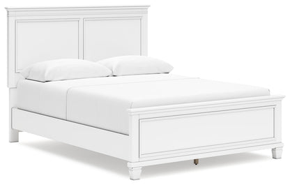 Fortman Queen Panel Bed with Mirrored Dresser in White from Ashley - Luna Furniture