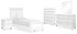 Fortman Twin Panel Bed with Mirrored Dresser, Chest and Nightstand in White - PKG015168