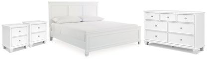 Fortman White King Panel Bed, Dresser and 2 Nightstands - B680B15