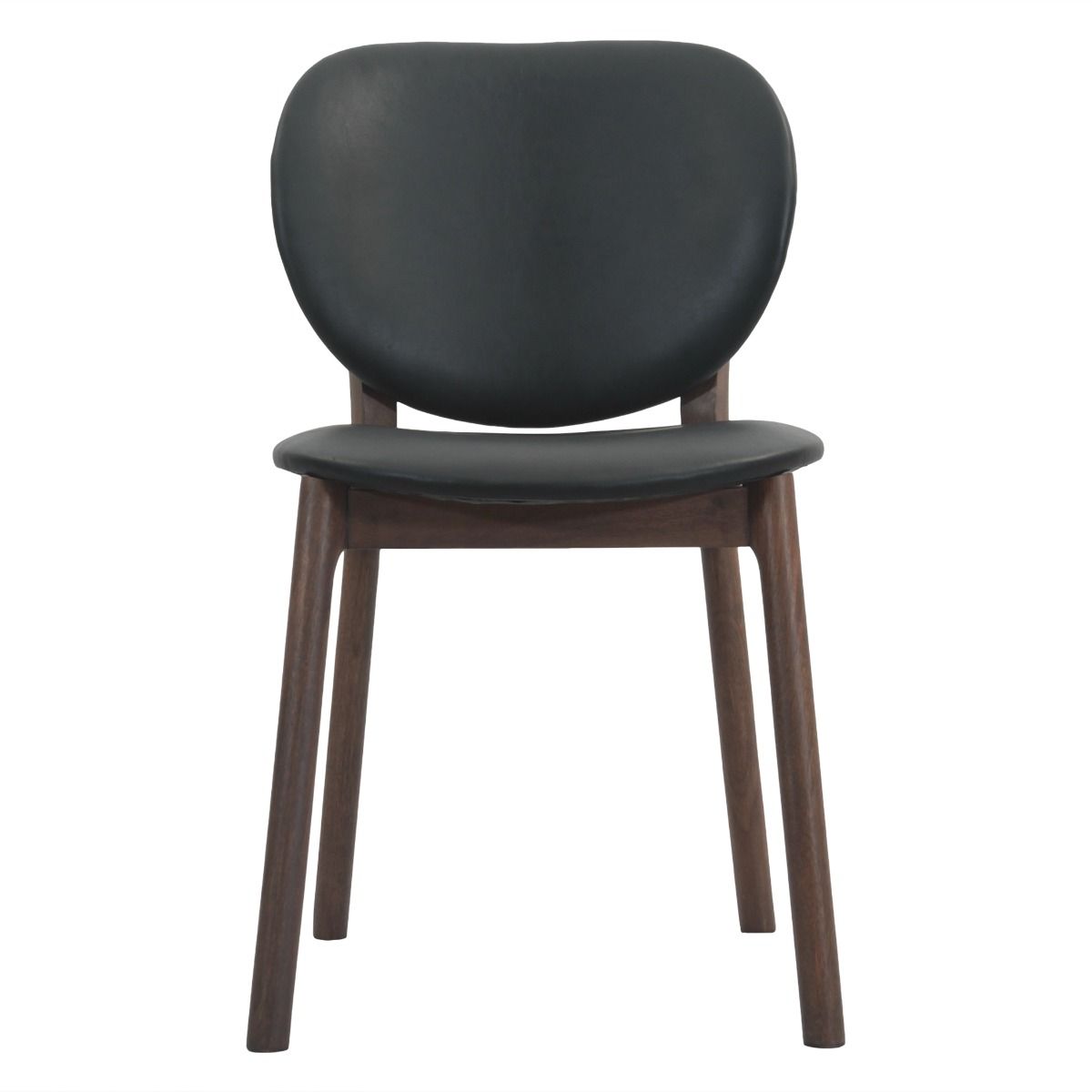 Piper 18" Round Back Dining Chair in Black Leather and Wood, Set of 2