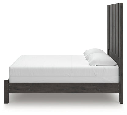Fraluna King Panel Bed with Mirrored Dresser and 2 Nightstands in Charcoal from Ashley - Luna Furniture