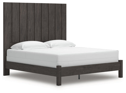 Fraluna King Panel Bed with Mirrored Dresser in Charcoal from Ashley - Luna Furniture