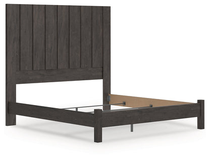 Fraluna King Panel Bed with Mirrored Dresser in Charcoal from Ashley - Luna Furniture