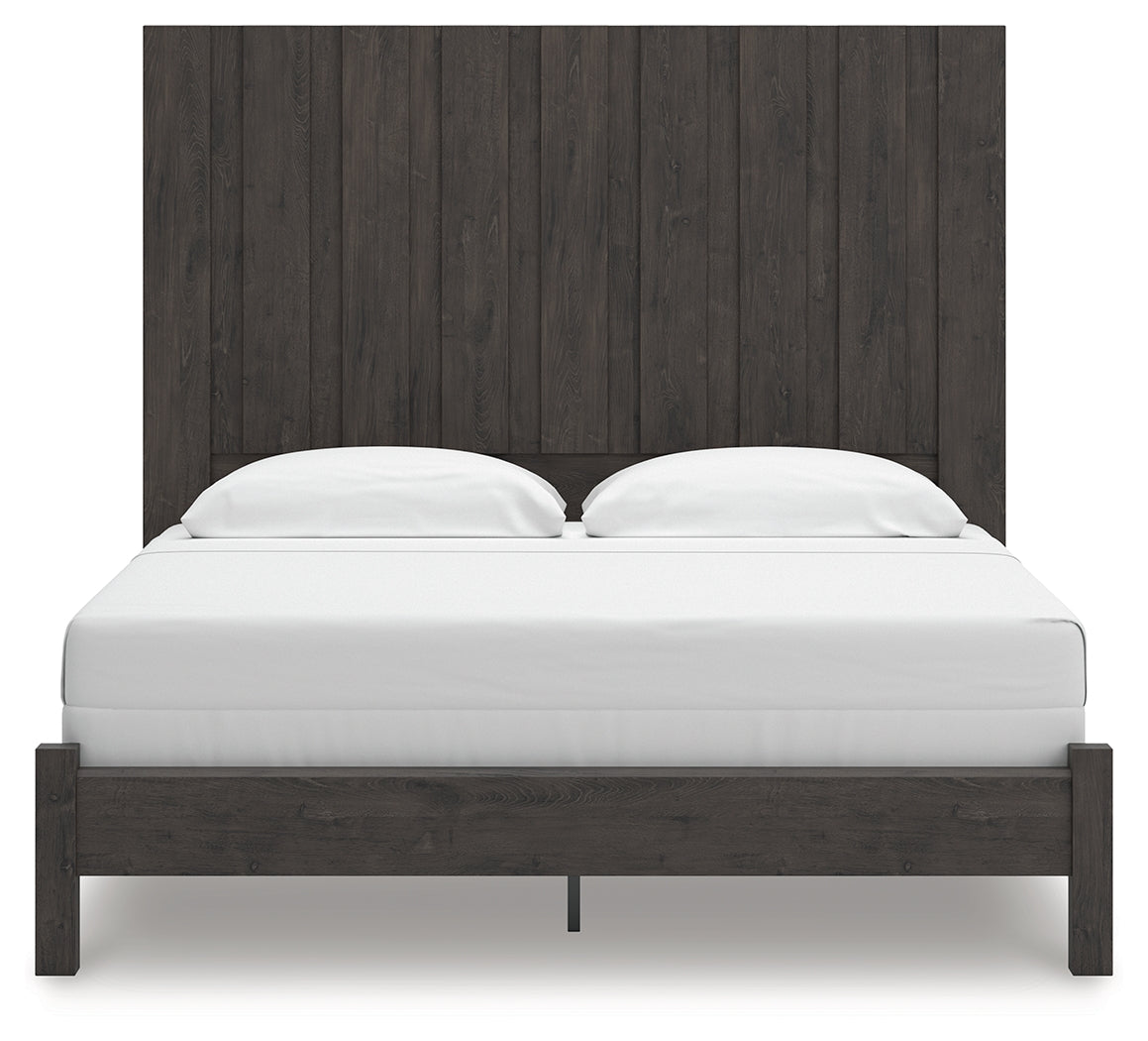 Fraluna King Panel Bed with Mirrored Dresser in Charcoal from Ashley - Luna Furniture