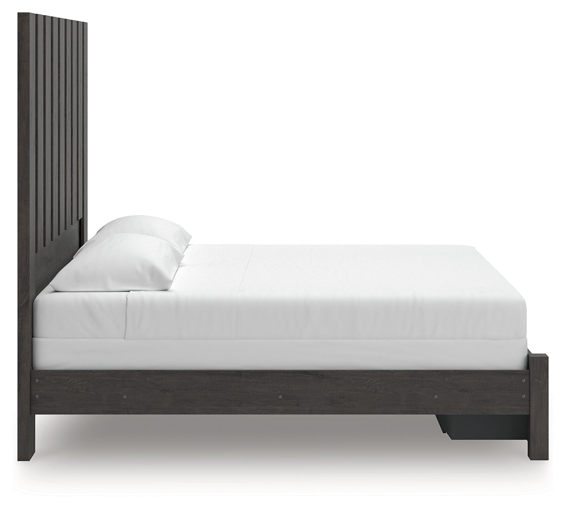 Fraluna King Panel Storage Bed with Dresser and Nightstand in Charcoal from Ashley - Luna Furniture