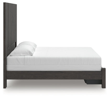 Fraluna King Panel Storage Bed with Mirrored Dresser and 2 Nightstands in Charcoal from Ashley - Luna Furniture