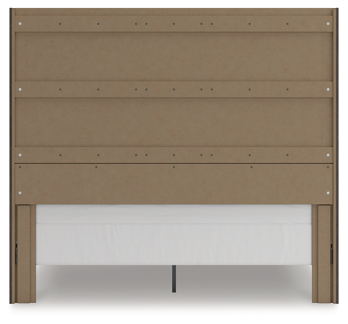 Fraluna King Panel Storage Bed with Mirrored Dresser and Chest in Charcoal from Ashley - Luna Furniture