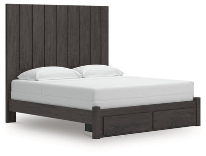 Fraluna King Panel Storage Bed with Mirrored Dresser in Charcoal from Ashley - Luna Furniture