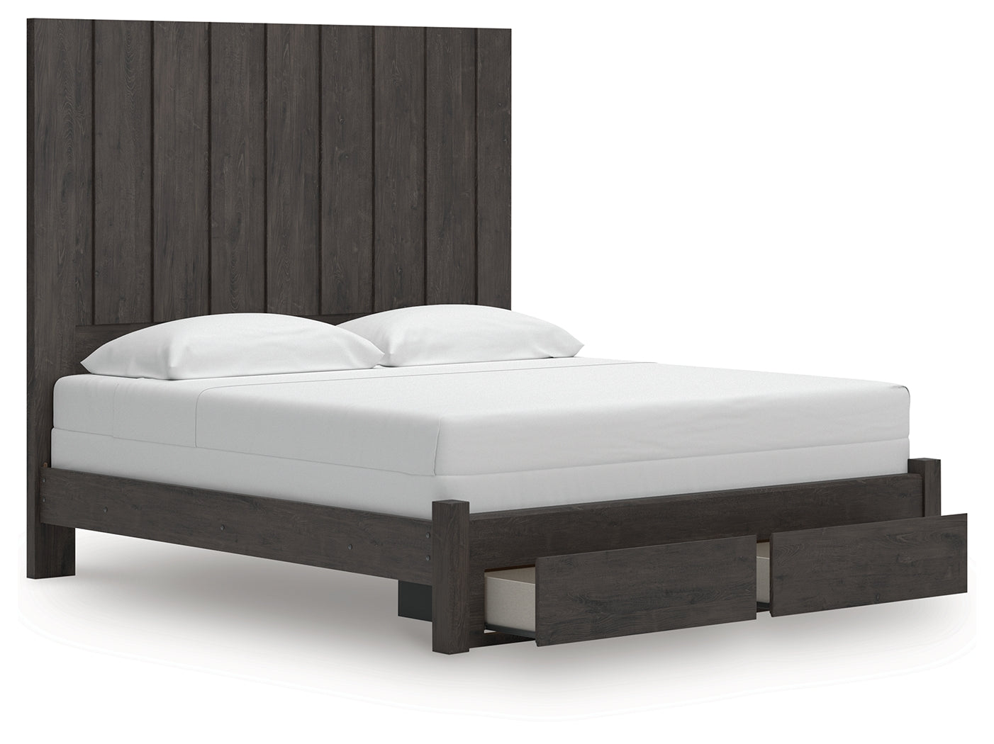Fraluna King Panel Storage Bed with Mirrored Dresser in Charcoal from Ashley - Luna Furniture