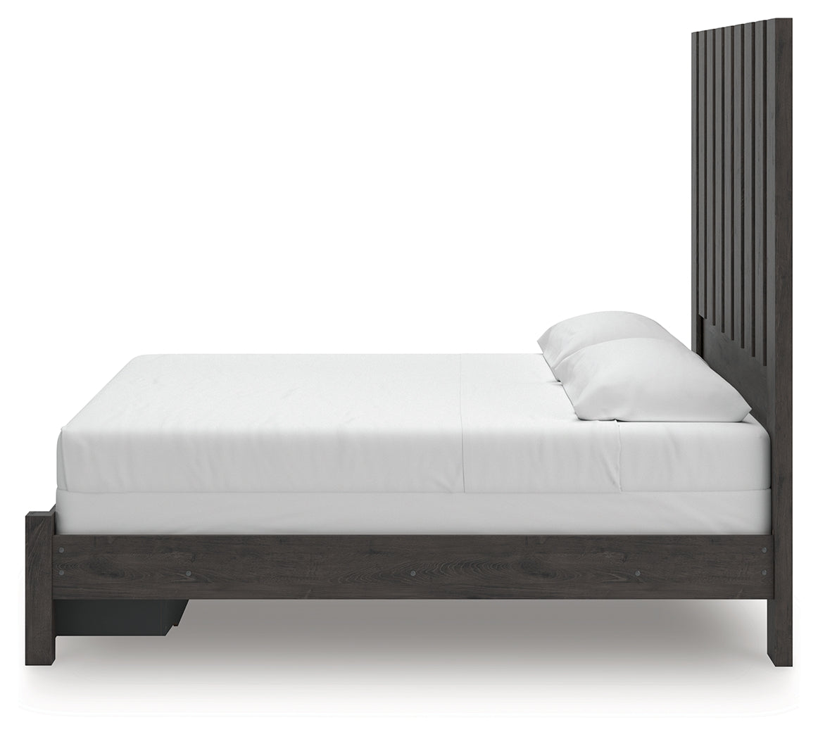 Fraluna King Panel Storage Bed with Mirrored Dresser in Charcoal from Ashley - Luna Furniture