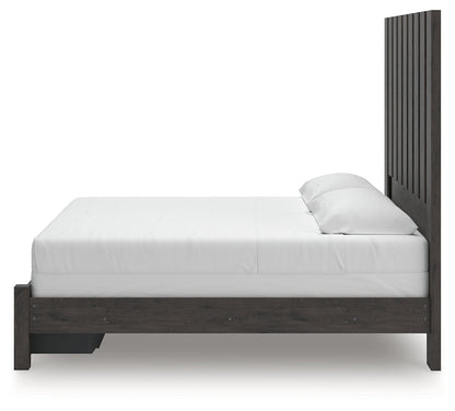 Fraluna King Panel Storage Bed with Mirrored Dresser in Charcoal from Ashley - Luna Furniture