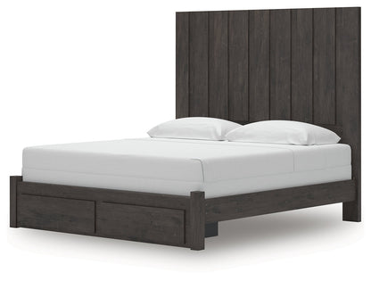 Fraluna King Panel Storage Bed with Mirrored Dresser in Charcoal from Ashley - Luna Furniture