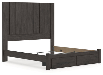 Fraluna King Panel Storage Bed with Mirrored Dresser in Charcoal from Ashley - Luna Furniture