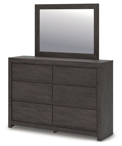 Fraluna King Panel Storage Bed with Mirrored Dresser in Charcoal from Ashley - Luna Furniture