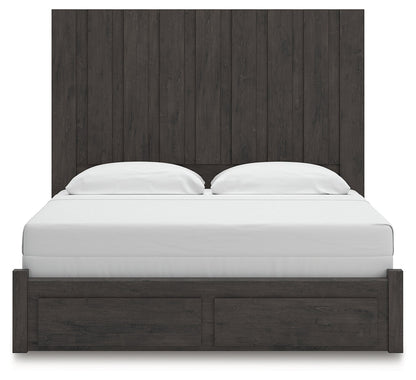 Fraluna King Panel Storage Bed with Mirrored Dresser in Charcoal from Ashley - Luna Furniture