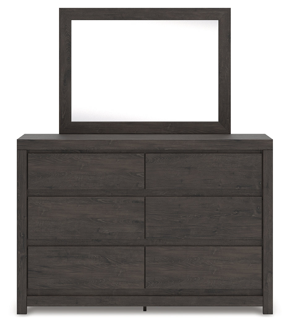 Fraluna Queen Panel Bed with Mirrored Dresser and Chest in Charcoal from Ashley - Luna Furniture