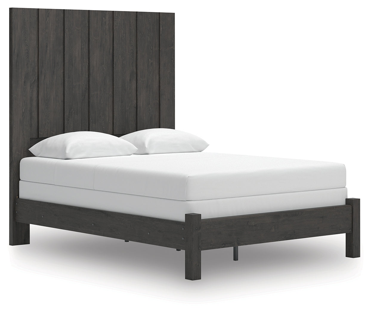 Fraluna Queen Panel Bed with Mirrored Dresser and Chest in Charcoal from Ashley - Luna Furniture