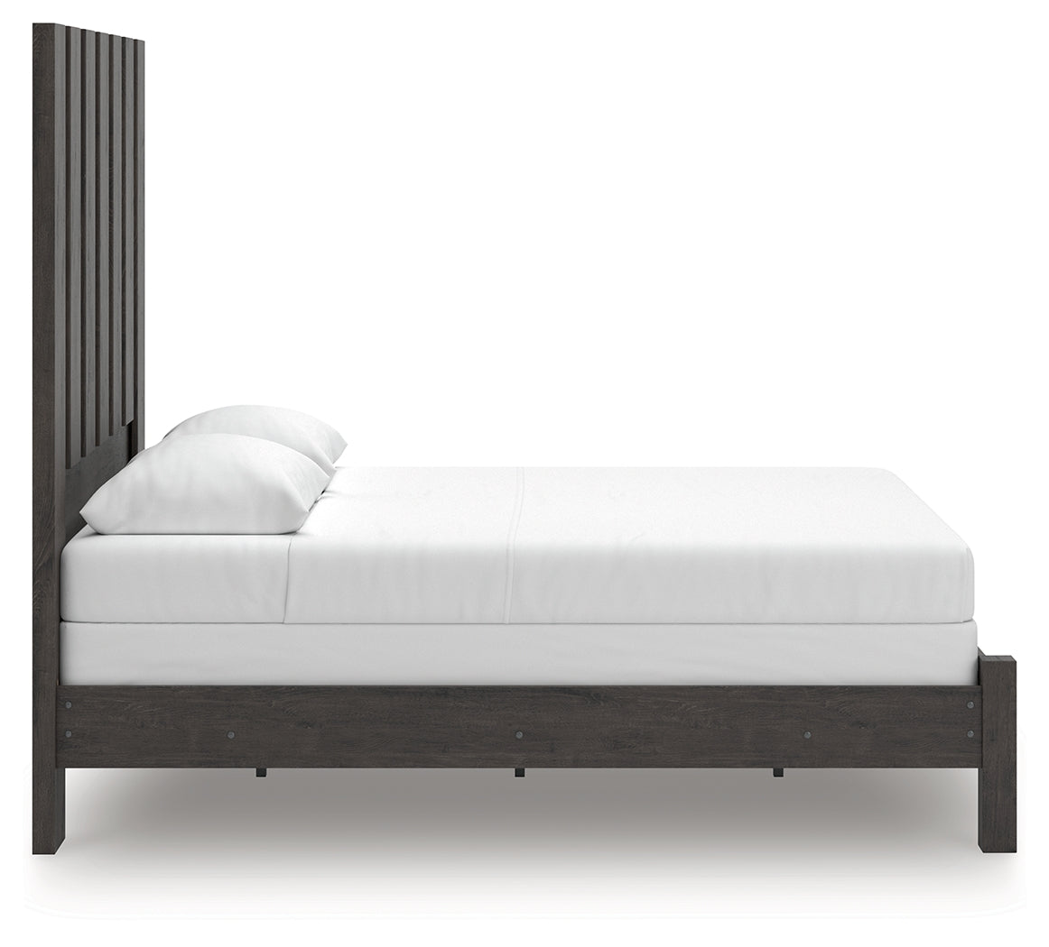 Fraluna Queen Panel Bed with Mirrored Dresser and Chest in Charcoal from Ashley - Luna Furniture