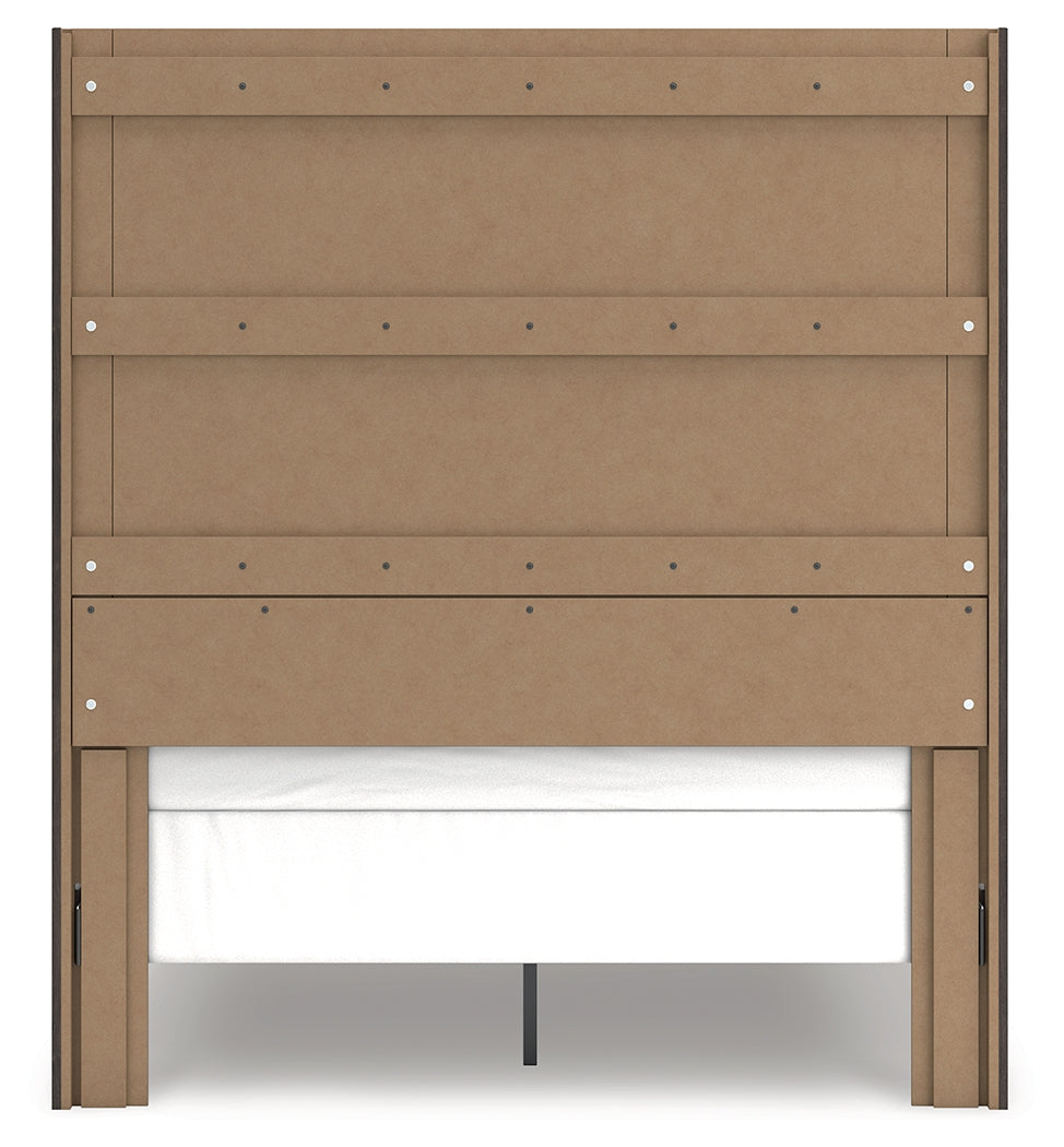 Fraluna Queen Panel Bed with Mirrored Dresser and Chest in Charcoal from Ashley - Luna Furniture