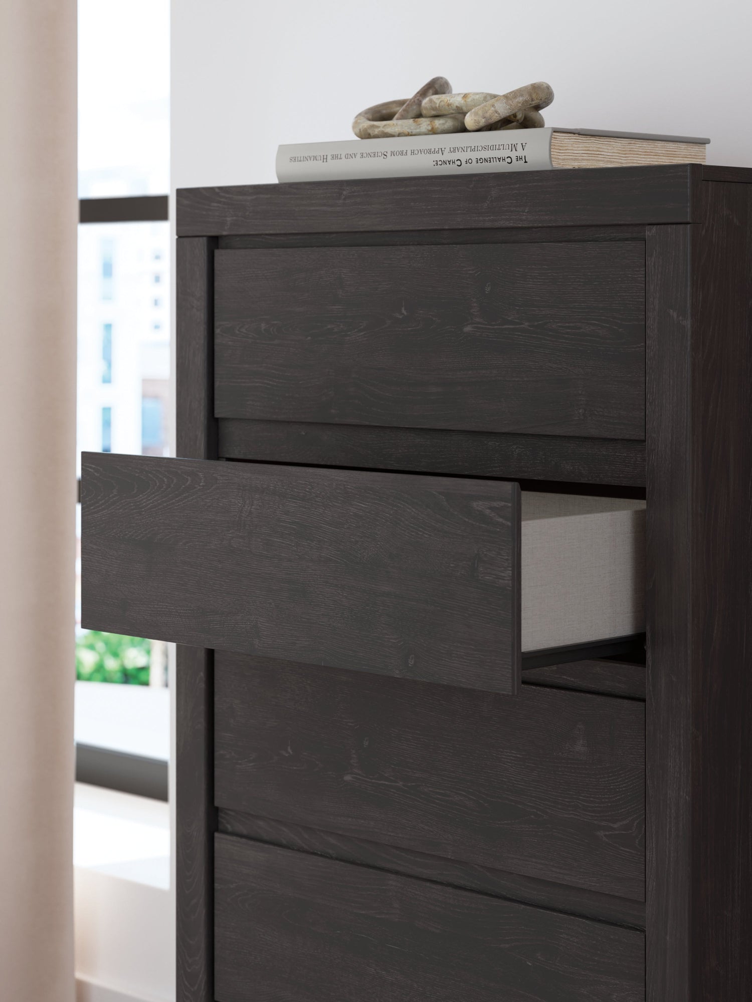 Fraluna Queen Panel Bed with Mirrored Dresser and Chest in Charcoal from Ashley - Luna Furniture