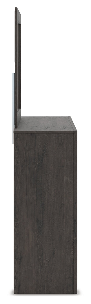 Fraluna Queen Panel Bed with Mirrored Dresser and Chest in Charcoal from Ashley - Luna Furniture