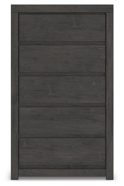 Fraluna Queen Panel Bed with Mirrored Dresser and Chest in Charcoal from Ashley - Luna Furniture