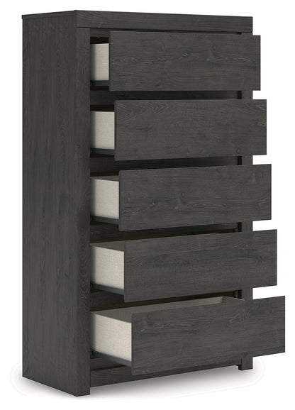 Fraluna Queen Panel Bed with Mirrored Dresser, Chest and Nightstand in Charcoal from Ashley - Luna Furniture
