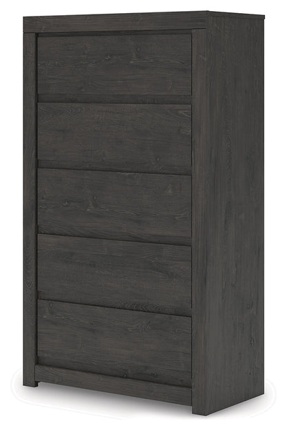 Fraluna Queen Panel Bed with Mirrored Dresser, Chest and Nightstand in Charcoal from Ashley - Luna Furniture