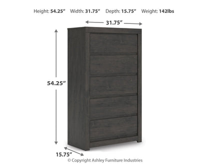 Fraluna Queen Panel Bed with Mirrored Dresser, Chest and Nightstand in Charcoal from Ashley - Luna Furniture