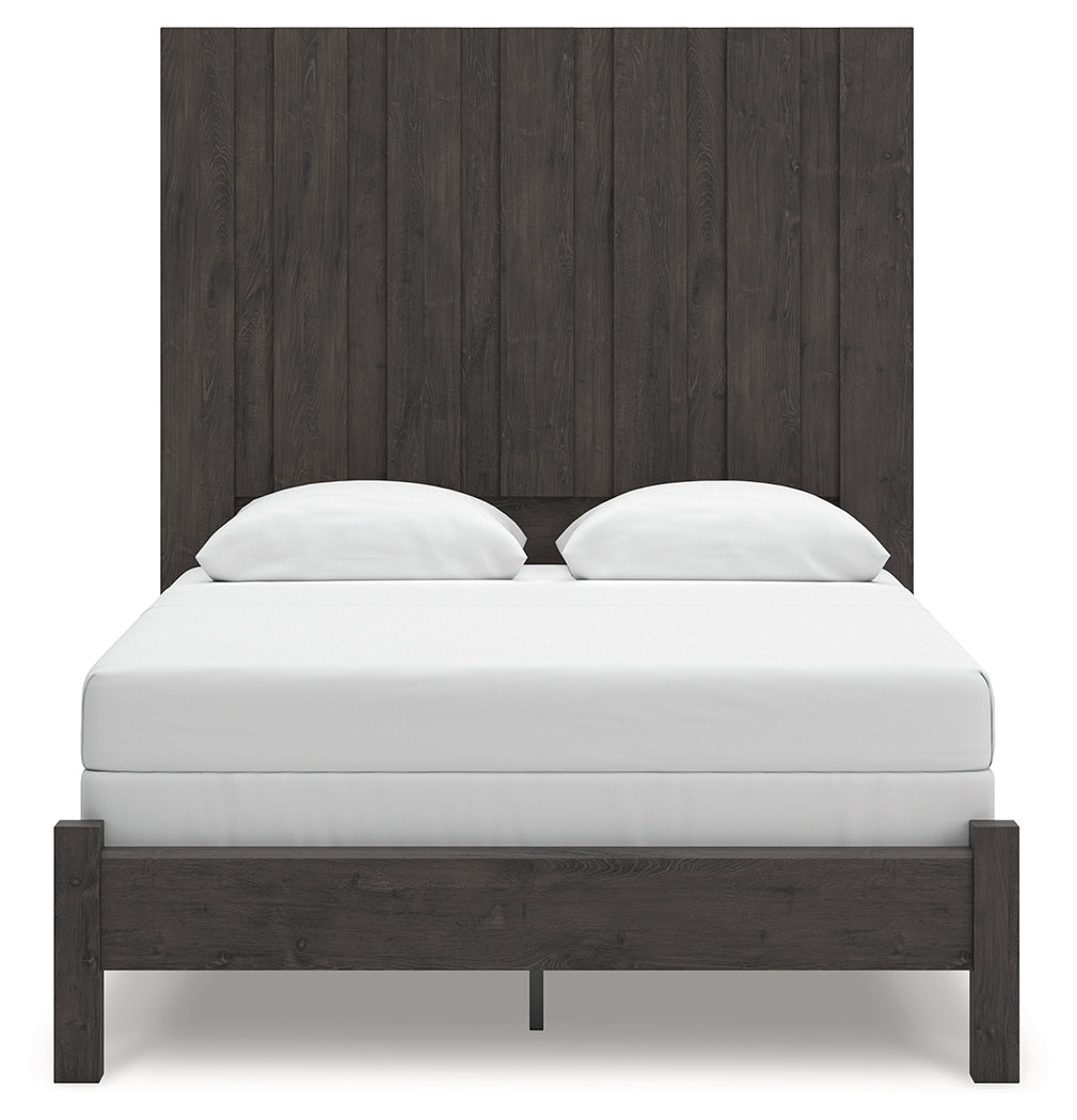 Fraluna Queen Panel Bed with Mirrored Dresser, Chest and Nightstand in Charcoal from Ashley - Luna Furniture