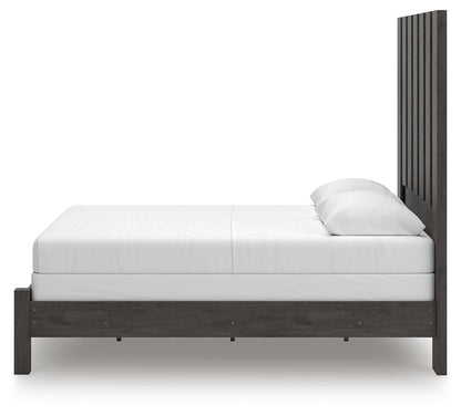 Fraluna Queen Panel Bed with Mirrored Dresser, Chest and Nightstand in Charcoal from Ashley - Luna Furniture