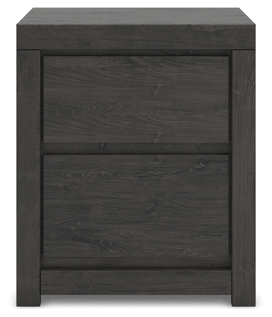 Fraluna Queen Panel Bed with Mirrored Dresser, Chest and Nightstand in Charcoal from Ashley - Luna Furniture