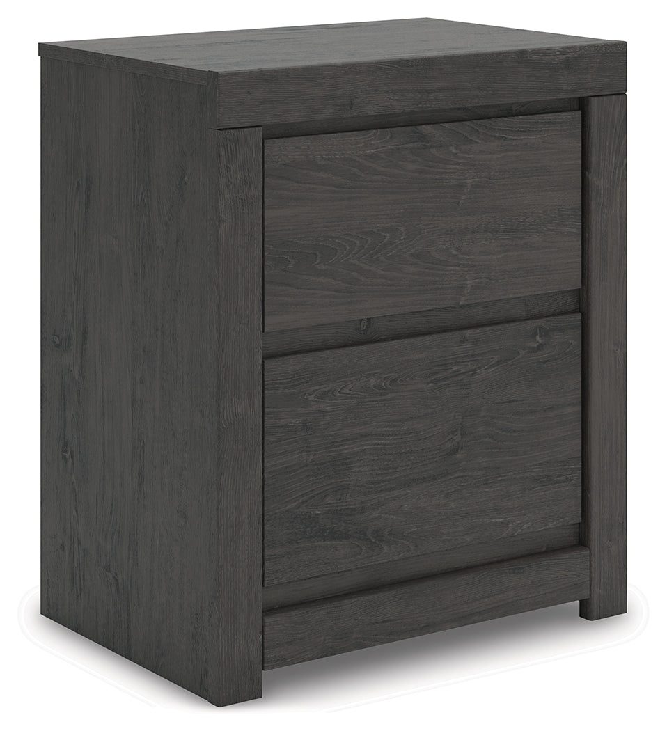 Fraluna Queen Panel Bed with Mirrored Dresser, Chest and Nightstand in Charcoal from Ashley - Luna Furniture