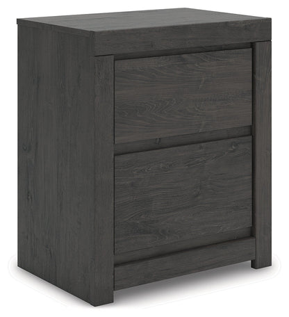 Fraluna Queen Panel Bed with Mirrored Dresser, Chest and Nightstand in Charcoal from Ashley - Luna Furniture